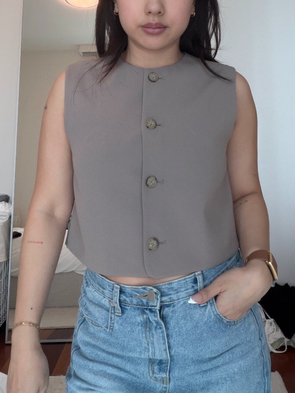 BABATON Cropped Buttoned Vest Top